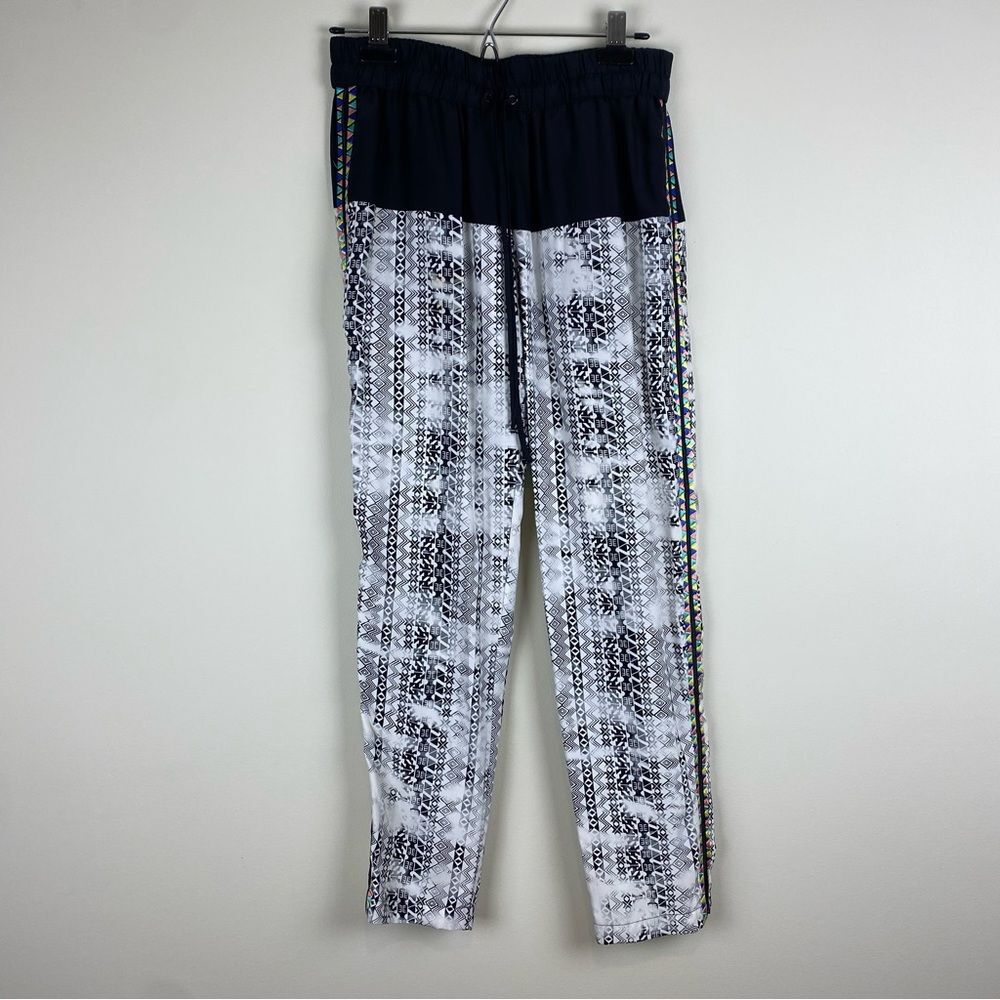 Parker Black White Printed Embroidered Sides Silk Pants Size S